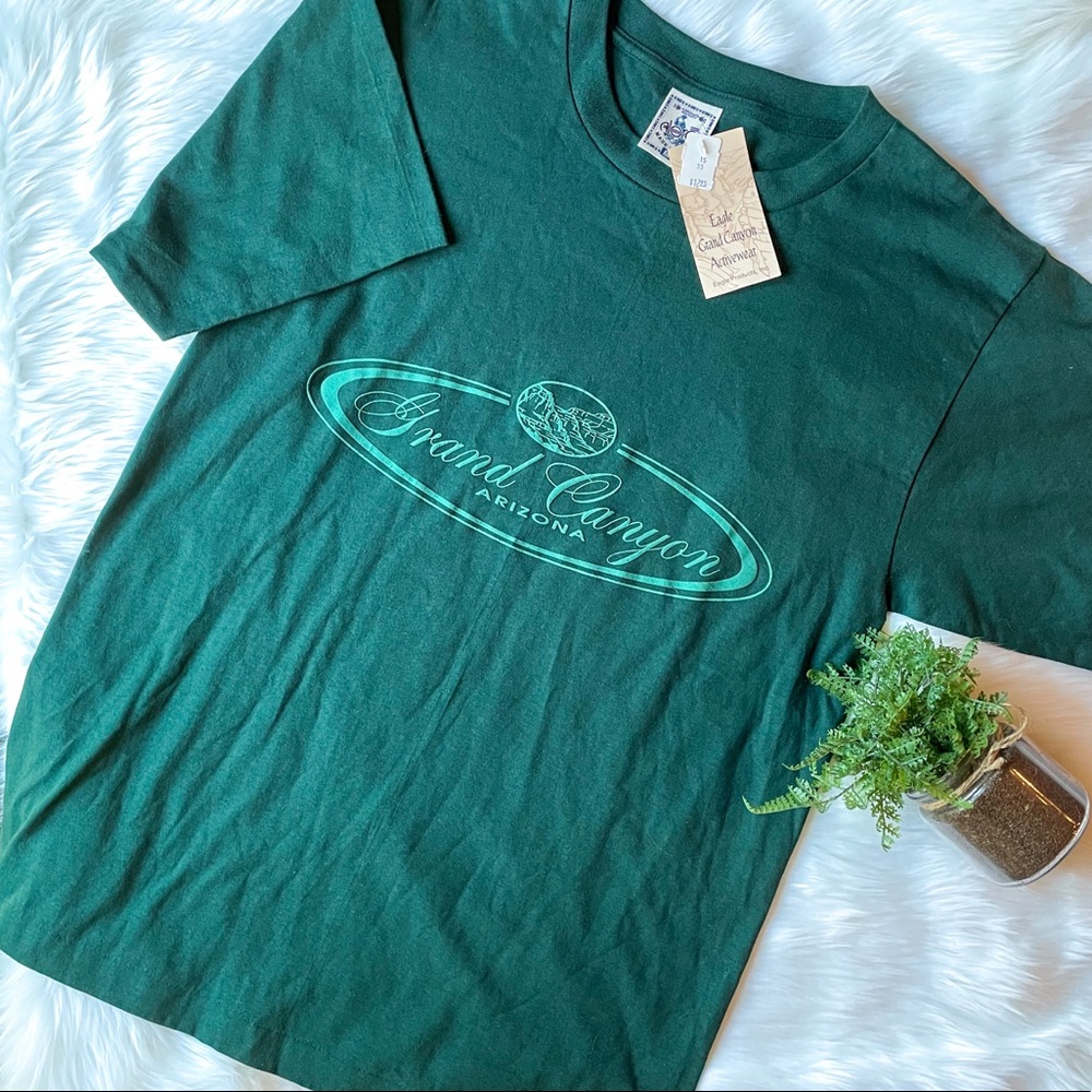 Vintage NOS Eagle Grand Canyon Arizona Souvenir Graphic Green T-Shirt Size M